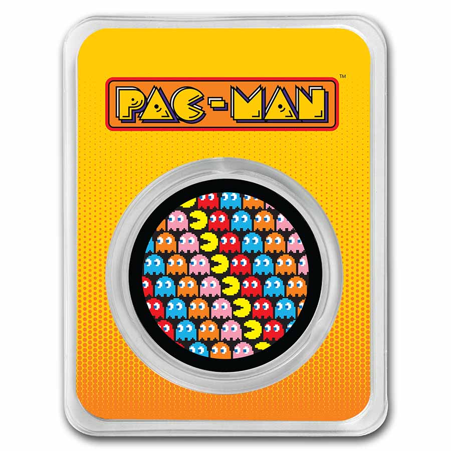 PAC-MAN柄の軽量リック。 PAC-MAN™ Pixel Pattern 1 oz Colorized Silver Round | eBay